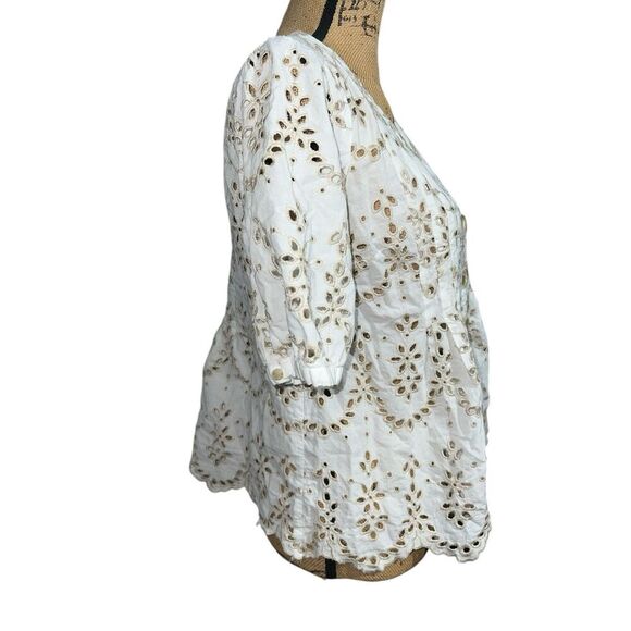 Feather Bone Anthropology Medina eyelet embroidered cap sleeve Ivory Size 4 - Picture 5 of 7